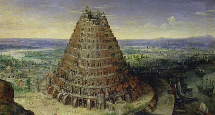 The Tower of Babel, 1594 (oil on panel) by Valckenborch, Lucas van (c.1535-97); 41x56.5 cm; Louvre, Paris, France